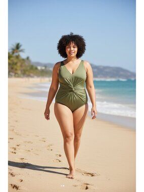 NEW Lane Bryant Green No Wire Twist Knot One Piece Swimsuit Womens Size 14